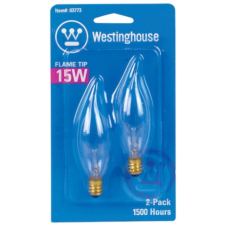 Westinghouse Westinghouse 15 W CA8 Decorative Incandescent Bulb E12 (Candelabra) Warm White 2 pk 03773